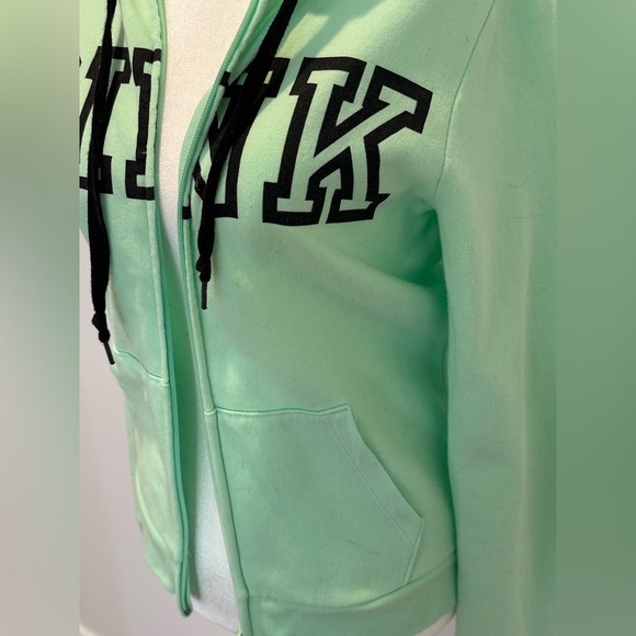 VS PINK ZIP UP HOODIE LIME GREEN W BLACK LOGO SZ XS - Picture 5 of 8